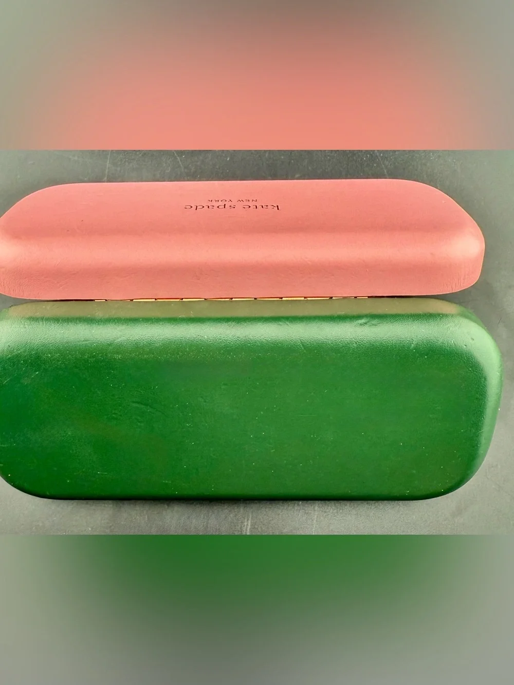 Kate Spade pink & green, hard shell eyeglass case.